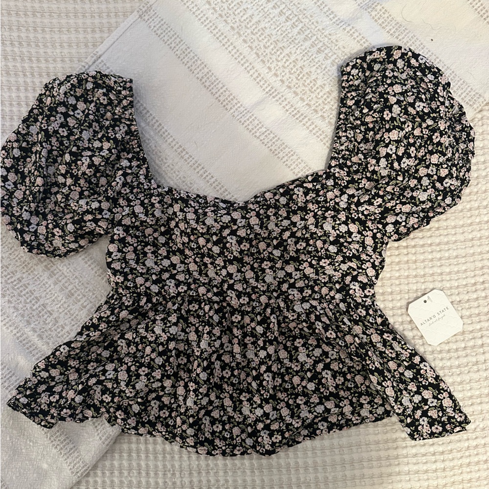 Altar’d state black floral blouse